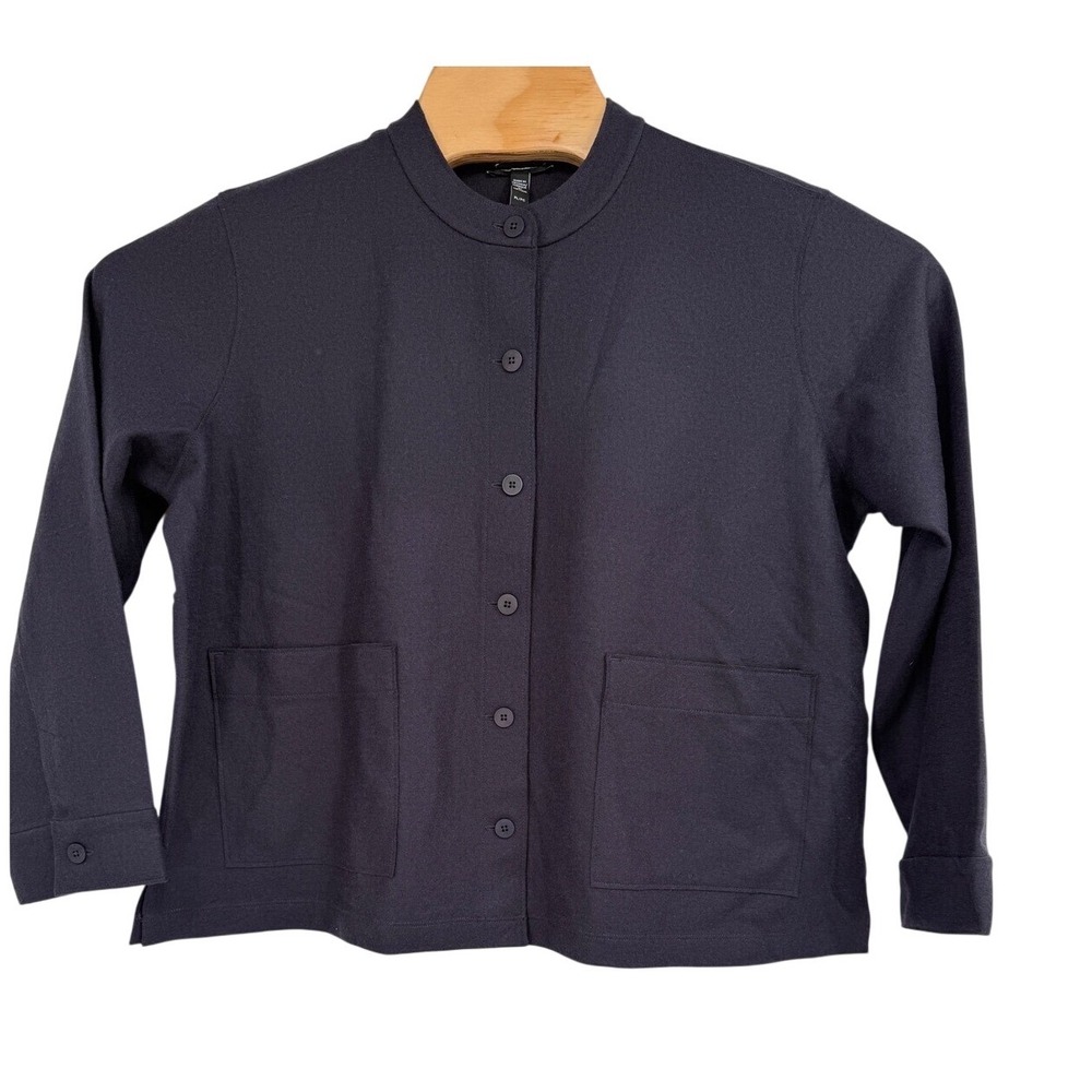 Eileen Fisher‎ Boiled WoolJersey Mandarin Collar Shirt Jacket NWOT Sz XXS